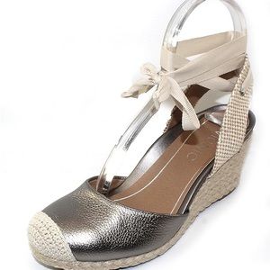 Vionic Maris Wedge Espadrille Silver Pewter Metallic Sz:7